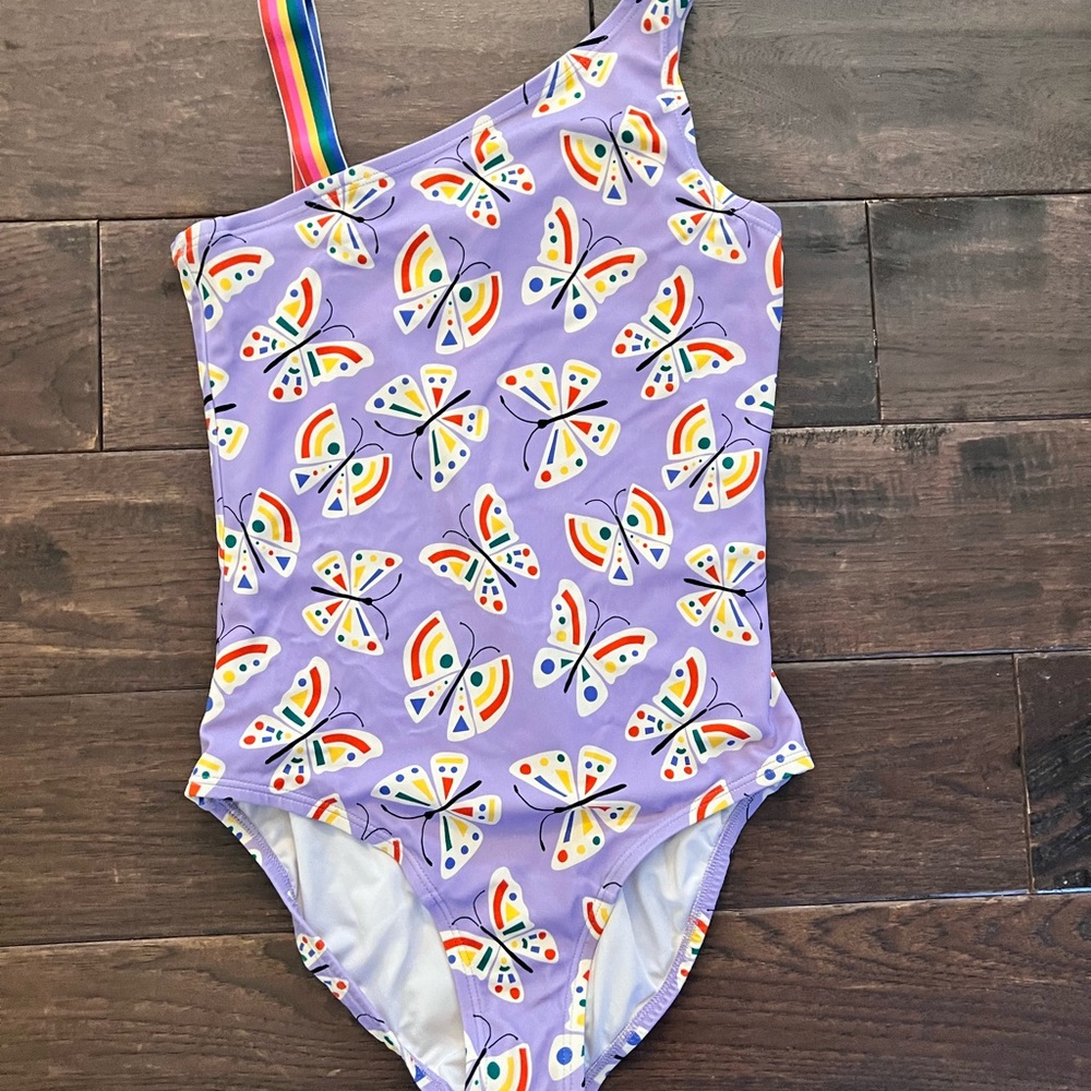 Hanna Andersson Colorful Butterfly One-Shoulder Swimsuit